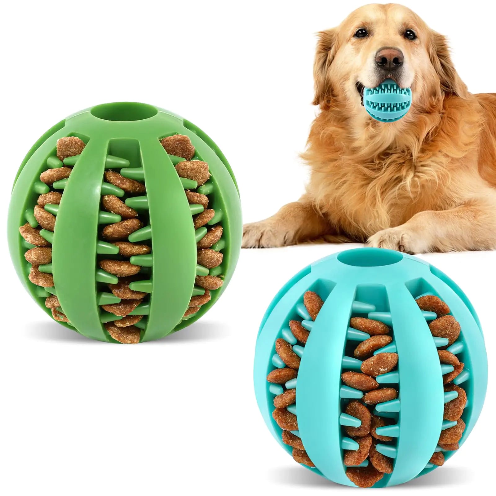 MDEHOPET Chew Toy Balls 2pack Interactive Dog Treat Dispensing Ball Rubber Dog Puzzle Toy Chewing Toys for Boredom and Brain Stimulating Game Puppy Teething Chew Toys