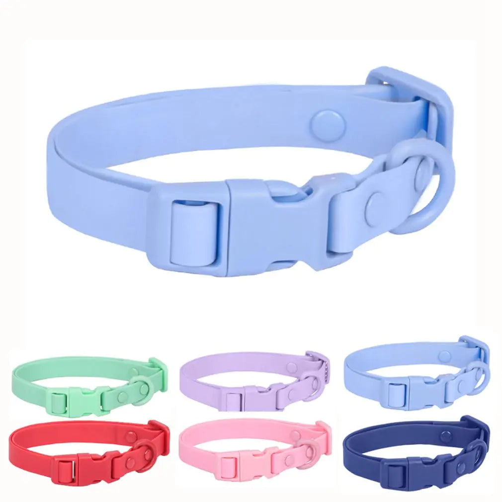 Silicone Dog Collar Waterproof Plastic PVC Rubber Washable Quick Release Buckle Outdoor Puppy Collars Durable Adjustable for Small Medium Large Dogs Light-Blue S